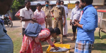 നീണ്ടകരയില്‍ വില്പനയ്‌ക്കെത്തിച്ച പഴകിയ മത്സ്യം ഭക്ഷ്യസുരക്ഷാ ഉദ്യോഗസ്ഥര്‍ പരിശോധിക്കുന്നു