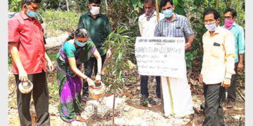 എന്‍ടിയു സ്ഥാപകദിനാഘോഷം മധൂര്‍ ഗ്രാമപഞ്ചായത്ത് പ്രസിഡണ്ട് മാലതി സുരേഷ്, സംഘടനാ വൃക്ഷം നട്ട് ഉദ്ഘാടനം ചെയ്യുന്നു