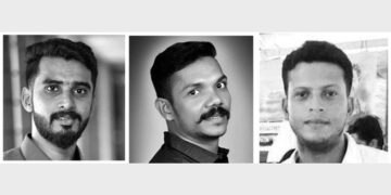 ബിജെപി ആർഎസ്എസ് പ്രവർത്തകരെ ആക്രമിച്ച കേസിൽ അറസ്റ്റിലായ സിപിഎം ബ്രാഞ്ച് സെക്രട്ടറി മഹേഷ് നെല്ലനാട്, സുജിത്ത്, അംജത്ത് തേമ്പാംമൂട് എന്നിവർ