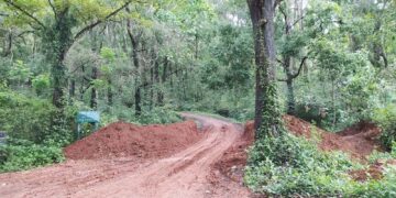 ദേലംപാടി-പഞ്ചിക്കല്‍ പാതയിലെ ദേവരഗുണ്ട റോഡിനു കുറുകെയിട്ട മണ്ണ് നീക്കി ഗതാഗതം പുനസ്ഥാപിച്ചപ്പോള്‍