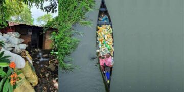 പുഴ വൃത്തിയാക്കുന്ന രാജപ്പന്‍ ചേട്ടന്‍. ഫോട്ടോ - നന്ദു കെ.എസ്‌