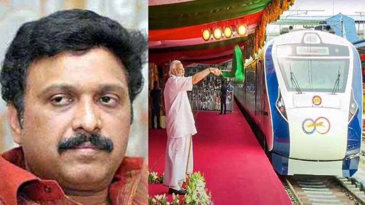 കേരളത്തില്‍ വന്ദേഭാരത് ട്രെയിന്‍റെ ഉദ്ഘാടനം പ്രധാനമന്ത്രി മോദി നിര്‍വ്വഹിക്കുന്നു (വലത്ത്)