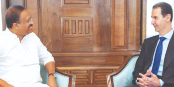 ദമാസ്‌ക്കസില്‍ സിറിയന്‍ പ്രസിഡന്റ് ബാഷര്‍ അല്‍ അസദുമായി കേന്ദ്ര വിദേശകാര്യ സഹമന്ത്രി വി. മുരളീധരന്‍ കൂടിക്കാഴ്ച നടത്തുന്നു