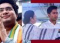 മരുമകന്‍ അഭിഷേക് ബാനര്‍ജി (ഇടത്ത്) അഭിഷേക് ബാനര്‍ജിയ്ക്ക് നിര്‍ദേശം നല്‍കുന്ന മമത (വലത്ത്)