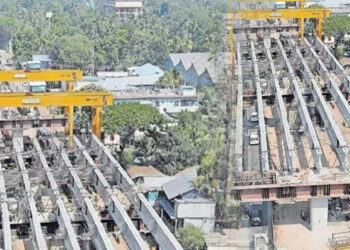 ഉയരപ്പാത നിര്‍മ്മാണത്തിന്റെ ഭാഗമായി ഗര്‍ഡറുകള്‍ സ്ഥാപിക്കുന്നു