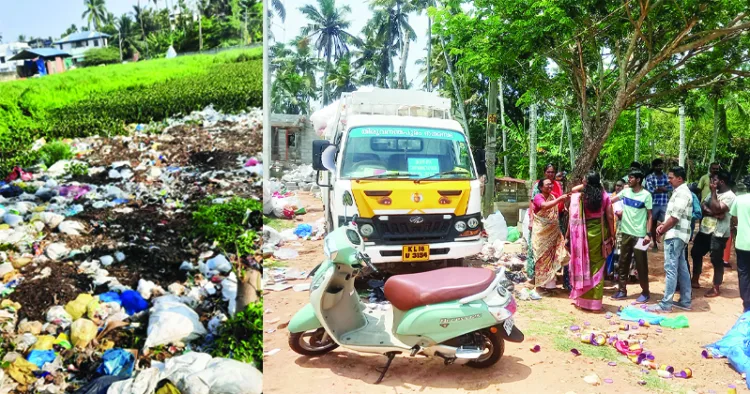 1)കോട്ടപ്പുറത്തെ പാടശേഖരത്തിലെ മാലിന്യനിക്ഷേപം. 2) പ്ലാസ്റ്റിക് മാലിന്യം കൊണ്ടുപോകാന്‍ വന്ന വാഹനം നാട്ടുകാര്‍ തടഞ്ഞപ്പോള്‍