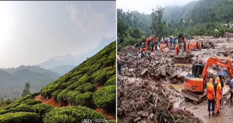 മേപ്പാടിയിലെ ചൂരല്‍മലയിലെ നീലമല ടൂറിസം ബ്രോഷറില്‍ (ഇടത്ത്) ഉരുള്‍പൊട്ടലില്‍ തകര്‍ന്ന ചൂരല്‍മലയുടെ ഭാഗം (വലത്ത്)