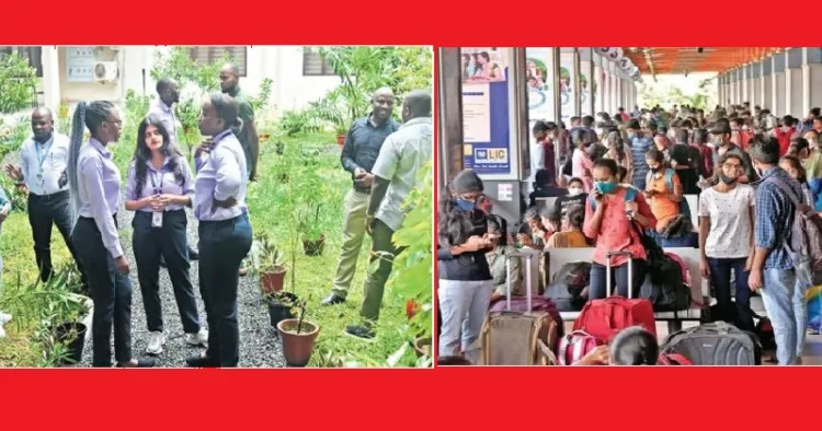 കേരളത്തില്‍ ഉപരിപഠനത്തിന് എത്തിയ വിദേശ വിദ്യാര്‍ത്ഥികള്‍ (ഇടത്ത്) കേരളത്തില്‍ നിന്നും ഉപരിപഠനത്തിനായി പുറത്തേക്ക് പറക്കുന്ന മലയാളി വിദ്യാര്‍ത്ഥികള്‍ (വലത്ത്)