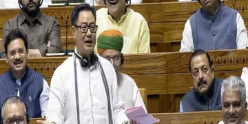 New Delhi, Aug 8 (ANI): Union Parliamentary Affairs Minister Kiren Rijiju speaks in the Lok Sabha during the Monsoon Session of Parliament, in New Delhi on Thursday. (ANI Photo/SansadTV)