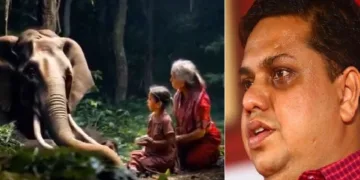 മുണ്ടക്കൈയില്‍ നിന്നും ഉരുള്‍പൊട്ടലില്‍ നിന്നും രക്ഷപ്പെട്ടോടിയ സുജാതയ്ക്കും പേരക്കുഞ്ഞിനും രക്ഷകനായി വന്ന കാട്ടാന (ഇടത്ത്) സ്പീക്കര്‍ ഷംസീര്‍ (വലത്ത്)