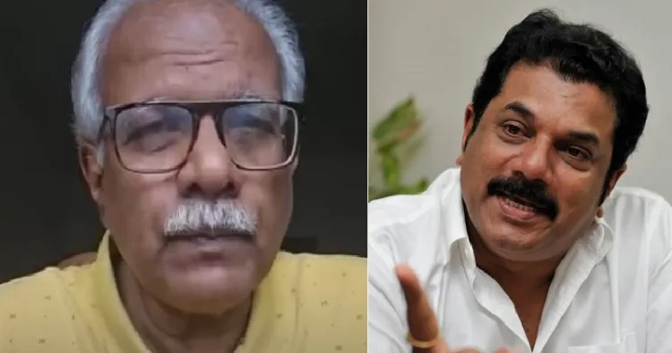 മന്ത്രി ശിവന്‍കുട്ടിയുടെ ഭാര്യാസഹോദരനും പി.ഗോവിന്ദപ്പിള്ളയുടെ മകനും മുതിര്‍ന്ന മാധ്യമപ്രവര്‍ത്തകനുമായ എം.ജി. രാധാകൃഷ്ണന്‍ (ഇടത്ത്)