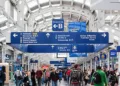 Chicago, USA - April 28, 2011: Passengers walking through Chicago O'Hare International Airport - also known as ORD.