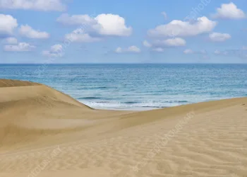 Sand dunes and the sea, Namibia, Africa.