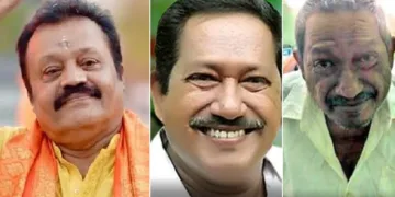 നടന്‍ സുരേഷ് ഗോപി (ഇടത്ത്) വി.ഡി. രാജപ്പന്‍ ആരോഗ്യവാനായിരുന്നപ്പോള്‍ (നടുവില്‍) വി.ഡി.രാജപ്പന്‍ രോഗിയായിരുന്നപ്പോള്‍ (വലത്ത്)