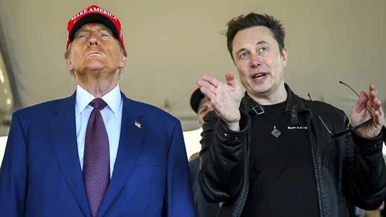 FILE - President-elect Donald Trump listens to Elon Musk as he arrives to watch SpaceX's mega rocket Starship lift off for a test flight from Starbase in Boca Chica, Texas, Nov. 19, 2024. (Brandon Bell/Pool via AP, File)