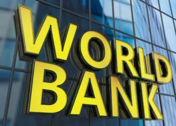 World Bank Neon Sign on Skyscrapper's Window. 3D Render