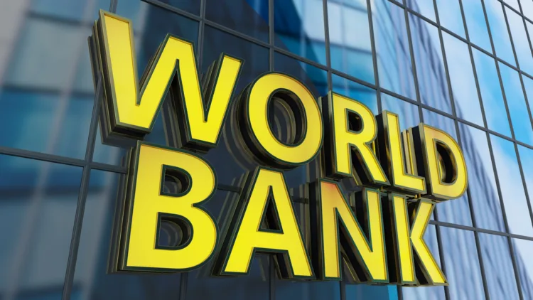 World Bank Neon Sign on Skyscrapper's Window. 3D Render