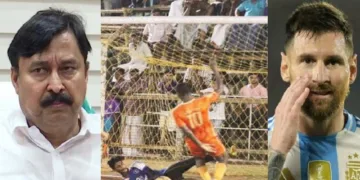 മലപ്പുറത്തെ സെവന്‍സ് പന്ത് കളി (നടുവില്‍ ) മെസ്സി (വലത്ത്)