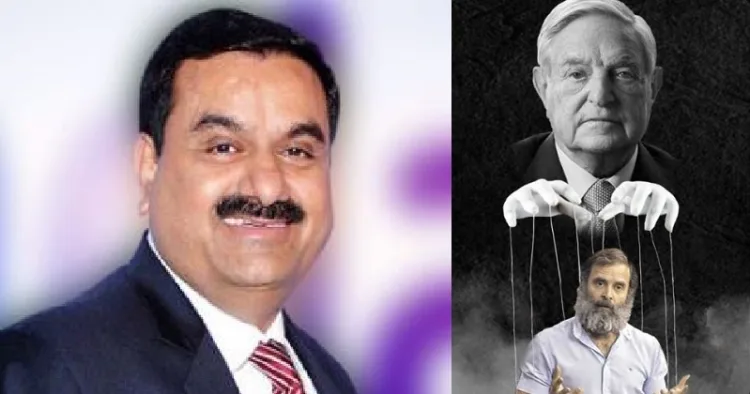അമേരിക്കന്‍ ശതകോടീശ്വരനായ ജോര്‍ജ്ജ് സോറോസിന്‍റെ കയ്യിലെ കളിപ്പാവയായി രാഹുല്‍ ഗാന്ധി (വലത്ത്)