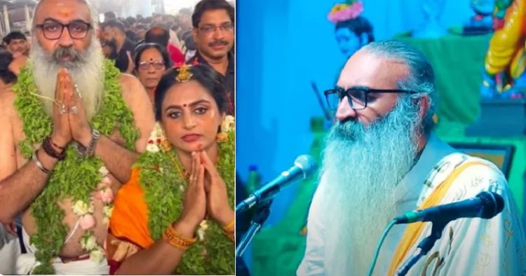 ക്രിസ് വേണുഗോപാലും ദിവ്യശ്രീധറും തമ്മില്‍ ഗുരുവായൂരില്‍ 2004ല്‍ നടന്ന വിവാഹത്തിന്‍റെ ദൃശ്യം (ഇടത്ത്) ക്രിസ് വേണുഗോപാല്‍ നാരായണീയത്തിലെ ശ്ലോകം ആലപിക്കുന്നു (വലത്ത്)