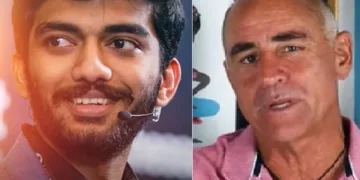 സ്പോര്‍ട്സ് സൈക്കോളജിസ്റ്റ് പാഡി അപ്ടണ്‍ (വലത്ത്) ചെസ് താരം ഗുകേഷ് (ഇടത്ത്)