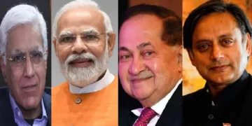 മാധ്യമപ്രവര്‍ത്തകന്‍ കരണ്‍ ഥാപ്പര്‍ (ഇടത്ത്) ദ ഹിന്ദു എഡിറ്റര്‍ എന്‍.റാം (വലത്ത് നിന്നും രണ്ടാമത്)