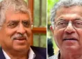 ഇന്‍ഫോസിസ് സ്ഥാപകരിലൊരാളായ നന്ദന്‍ നിലകേനി (ഇടത്ത്) നടന്‍ ഗിരീഷ് കര്‍ണാഡ് (വലത്ത്)