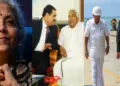 ഉമ്മന്‍ ചാണ്ടിയും അദാനിയും (നടുവില്‍) പിണറായിയും അദാനിയും (വലത്ത്)