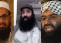 ലഷ് കര്‍ ഇ ത്വയിബയുടെ നേതാവായ ഹഫീസ് സയ്യിദ് (ഇടത്ത്).  ഹിസ്ബുള്‍ മുജാഹിദ്ദീന്‍റെ നേതാവാണ് സയ്യിദ് സലാഹുദ്ദീന്‍ (നടുവില്‍)  ജെയ്ഷ് എ മുഹമ്മദിന്‍റെ നേതാവായ മസൂദ് അസ്ഹര്‍ (വലത്ത്)