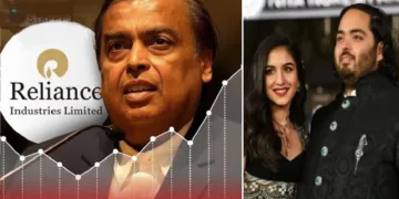 റിലയന്‍സ് ഓഹരിവില കുതിയ്ക്കുന്നു (ഇടത്ത്) പുതുതായി റിലയന്‍സ് തലപ്പത്ത് എത്തിയ അനന്ത് അംബാനിയും ഭാര്യ രാധിക മെര്‍ച്ചെന്‍റും (വലത്ത്)