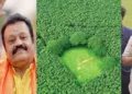 വരന്തരപ്പിള്ളിയ്ക്കടുത്ത് പാലപ്പിള്ളിയിലെ ഹാരിസണ്‍ മലയാളത്തിന്‍റെ റബ്ബര്‍ എസ്റ്റേറ്റിന്‍റെ ഫോട്ടോ (നടുവില്‍) ഫോട്ടോ എടുത്ത വരുണ്‍ സുരേഷ് ഗോപിയെ തൊഴുന്നു (വലത്ത്)