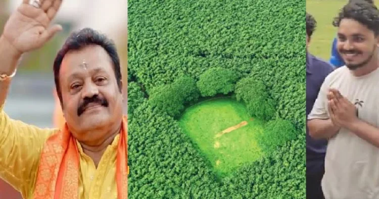 വരന്തരപ്പിള്ളിയ്ക്കടുത്ത് പാലപ്പിള്ളിയിലെ ഹാരിസണ്‍ മലയാളത്തിന്‍റെ റബ്ബര്‍ എസ്റ്റേറ്റിന്‍റെ ഫോട്ടോ (നടുവില്‍) ഫോട്ടോ എടുത്ത വരുണ്‍ സുരേഷ് ഗോപിയെ തൊഴുന്നു (വലത്ത്)