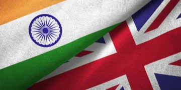 United Kingdom and India flag together realtions textile cloth fabric texture