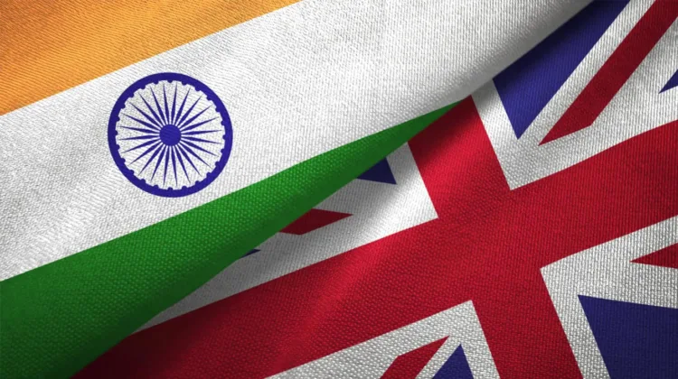 United Kingdom and India flag together realtions textile cloth fabric texture
