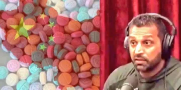 അമേരിക്കയുടെ കുറ്റന്വേഷണ ഏജന്‍സിയായ എഫ് ബിഐയുടെ ഡയറക്ടറായ കാഷ് പട്ടേല്‍  (വലത്ത്) ഫെന്‍റനില്‍ ഡ്രഗ്സ് (ഇടത്ത്)