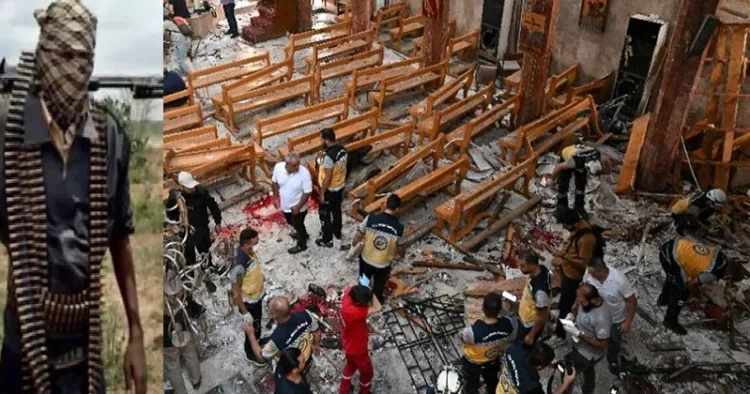 ഞായറാഴ്ച സിറിയയിലെ ഡമാസ്കസ് സെന്‍റ് ഏലിയാസ് ക്രിസ്ത്യന്‍ പള്ളിയില്‍ നടന്ന സ്ഫോടനത്തിന് ശേഷമുള്ള പള്ളിയുടെ അകത്തെ ദൃശ്യം;.അമേരിക്ക സിറിയയില്‍ ബാഷര്‍ അല്‍ അസ്സാദിനെ ഭരണത്തില്‍ നിന്നും തൂത്തെറിഞ്ഞത് ഐഎസ് ഉള്‍പ്പെടെയുള്ള ആഭ്യന്തരഗ്രൂപ്പുകളുടെ സഹായത്തോടെയാണ്