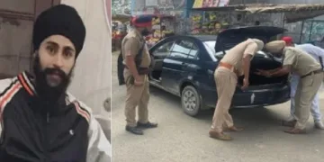 പഞ്ചാബ് പൊലീസ് ഗഗന്‍ ദീപ് സിങ്ങിനെ പിടികൂടുന്നു(വലത്ത്)