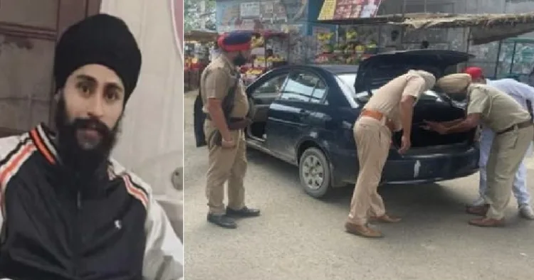 പഞ്ചാബ് പൊലീസ് ഗഗന്‍ ദീപ് സിങ്ങിനെ പിടികൂടുന്നു(വലത്ത്)