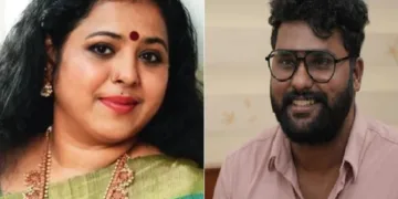ഇന്ദു മേനോന്‍ (ഇടത്ത്) അഖില്‍ പി ധര്‍മ്മജന്‍ (വലത്ത്)