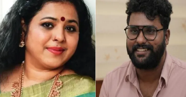 ഇന്ദു മേനോന്‍ (ഇടത്ത്) അഖില്‍ പി ധര്‍മ്മജന്‍ (വലത്ത്)
