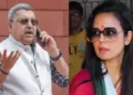 തൃണമൂല്‍ എംപിമാരായ കല്യാണ്‍ ബാനര്‍ജി (ഇടത്ത്) മഹുവ മൊയ്ത്ര (വലത്ത്) എന്നിവര്‍.