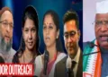കോണ്‍ഗ്രസ് ദേശീയ പ്രസിഡന്‍റ് മല്ലികാര്‍ജുന്‍ ഖാര്‍ഗെ (വലത്ത്) വിദേശത്ത് ഓപ്പറേഷന്‍ സിന്ദൂറിനെക്കുറിച്ച് വിശദീകരിക്കുന്ന ശശി തരൂര്‍, അസദുദ്ദീന്‍ ഒവൈസി, കനിമൊഴി, സുപ്രിയ സുലെ, അഭിഷേക് ബാനര്‍ജി എന്നീ പ്രതിപക്ഷ പാര്‍ട്ടി നേതാക്കള്‍ (ഇടത്ത്)
