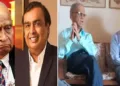 മുകേഷ് അംബാനിയും ഗുരുവായ പ്രൊഫ. മന്‍മോഹന്‍ ശര്‍മ്മയും (ഇടത്ത്) ഇന്‍ഫോസിസ് സ്ഥാപകന്‍ നാരായണമൂര്‍ത്തിയും ഗുരു പ്രൊഫ. ജസ്വന്ത് ജി കൃഷ്ണയ്യയും (വലത്ത്)