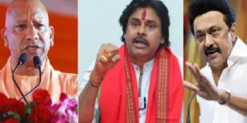സ്റ്റാലിന്‍ (വലത്ത്) യോഗി ആദിത്യനാഥ് (ഇടത്ത്) പവന്‍ കല്യാണ്‍ (നടുവില്‍)