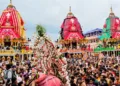 Puri, July 7 (ANI): Devotees in large number take part in the two-day Lord Jagannath Rath Yatra, in Puri on Sunday. (ANI Photo)