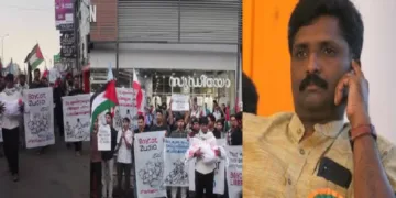 ജമാ അത്തെ ഇസ്ലാമിയുടെ വിദ്യാര്‍ത്ഥിവിഭാഗമായ എസ് ഐ ഒ കോഴിക്കോട്ടെ ടാറ്റാ സൂഡിയോയ്ക്കെതിരെ നടത്തിയ പ്രതിഷേധം (ഇടത്ത്)