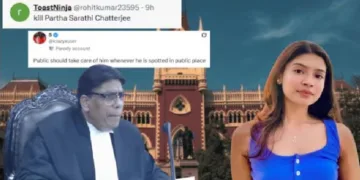 ഇന്‍സ്റ്റഗ്രാം ഇന്‍ഫ്ലുവന്‍സര്‍ ശര്‍മ്മിഷ്ഠ പനോളി (വലത്ത്) കൊല്‍ക്കൊത്ത ഹൈക്കോടതി ജഡ്ജി പാര്‍ത്ഥ സാരഥി ചാറ്റര്‍ജി (ഇടത്ത്)