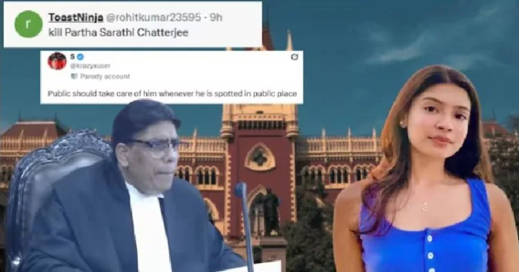ഇന്‍സ്റ്റഗ്രാം ഇന്‍ഫ്ലുവന്‍സര്‍ ശര്‍മ്മിഷ്ഠ പനോളി (വലത്ത്) കൊല്‍ക്കൊത്ത ഹൈക്കോടതി ജഡ്ജി പാര്‍ത്ഥ സാരഥി ചാറ്റര്‍ജി (ഇടത്ത്)