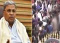 ബെംഗളൂരു ചിന്നസ്വാമി സ്റ്റേഡിയത്തില്‍ നടന്ന തിക്കും തിരക്കും (വലത്ത്)