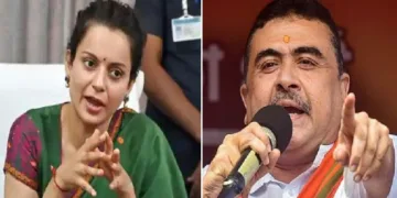 കങ്കണ (ഇടത്ത്) സുവേന്ദു അധികാരി (വലത്ത്)
